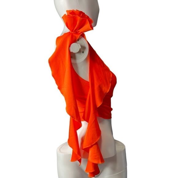 SHEIN icon one shoulder ruffle crop top orange size XS - Picture 2 of 3